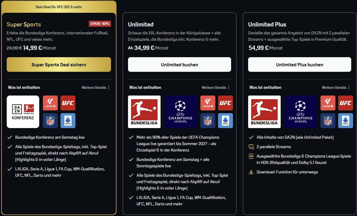 DAZN Angebot buchbar